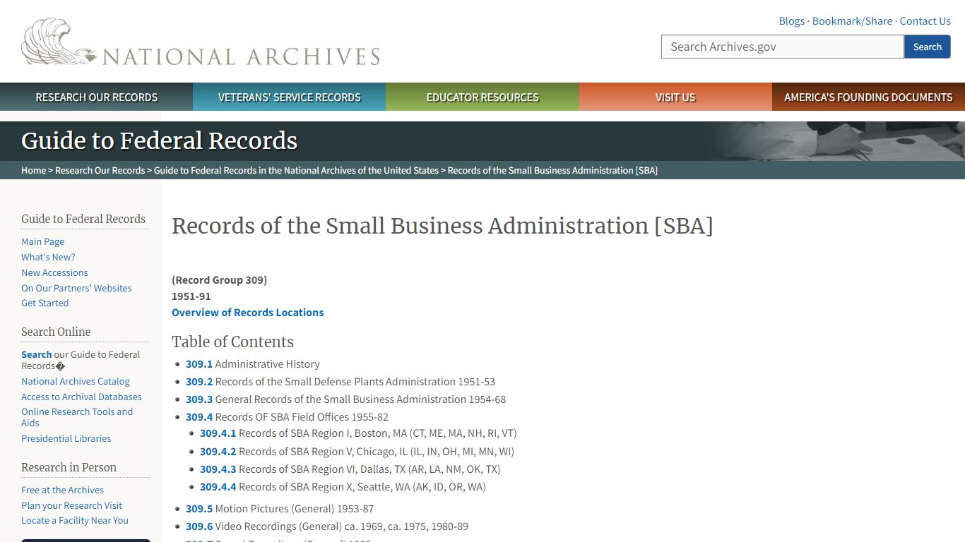 Records of the Small Business Administration [SBA] - National Archives