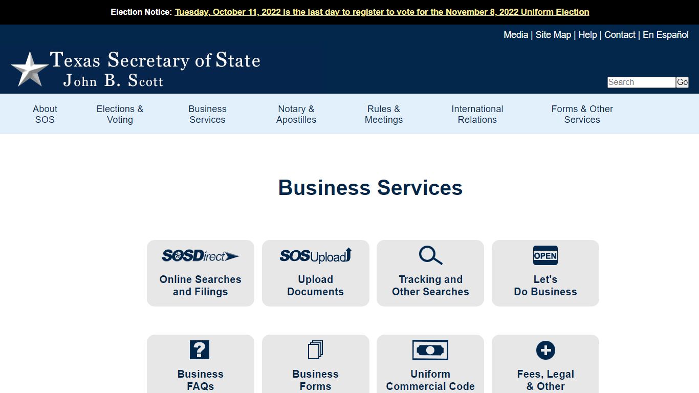 Business Services - Secretary of State of Texas